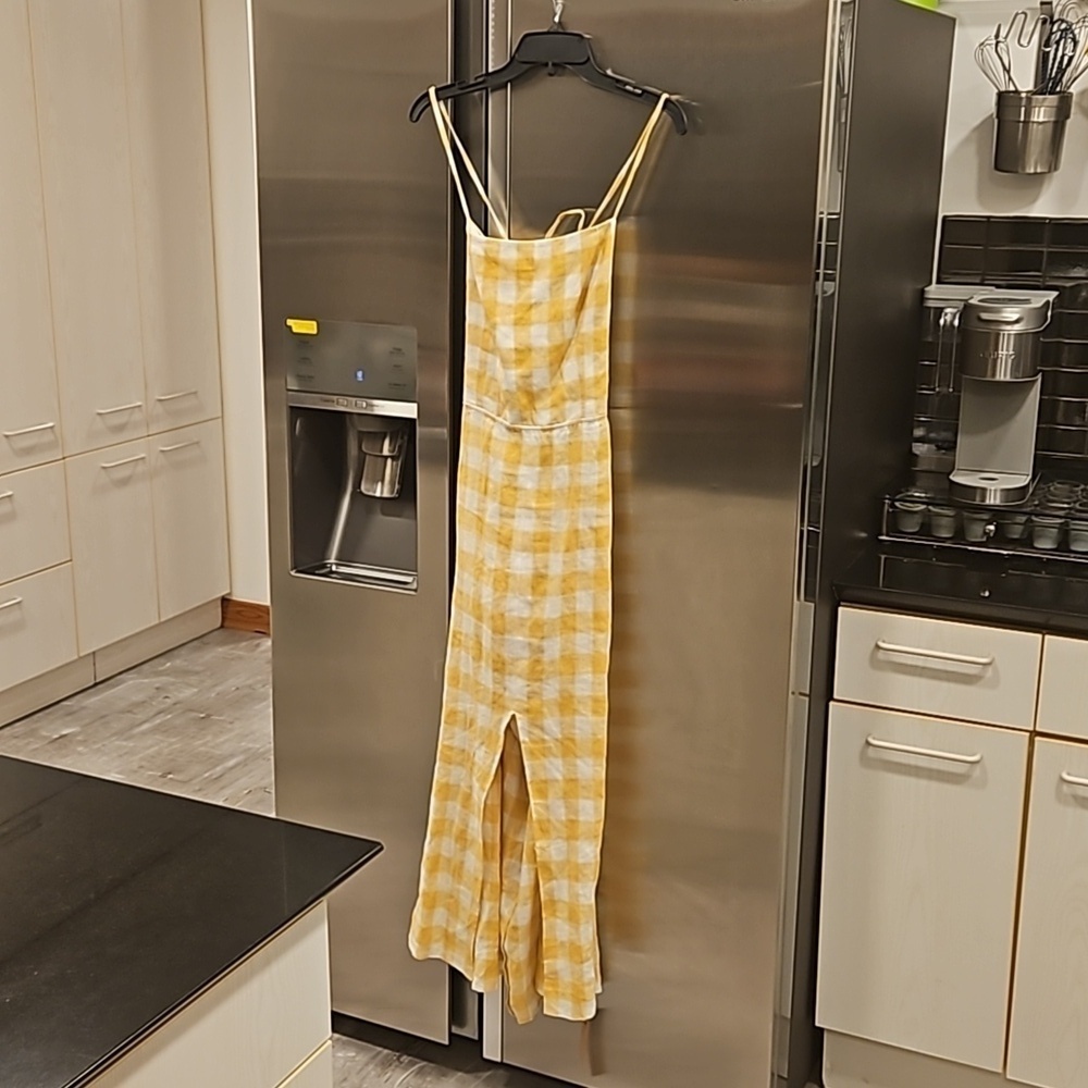 💕REFORMATION💕 Nia Linen Dress ~ Dandelion Check Yellow 12 NWT - Picture 6 of 13